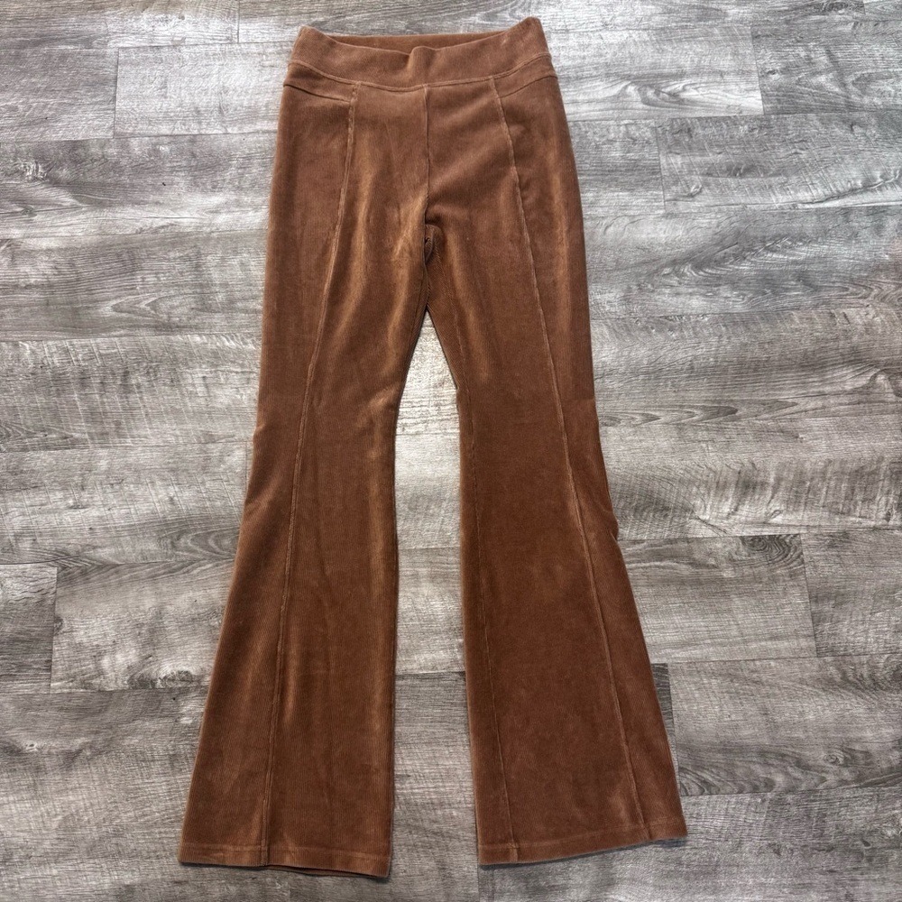 Aerie Groove-On Flare Bootcut Corduroy Pull On Pants Tan Brown Bohemian Womens L